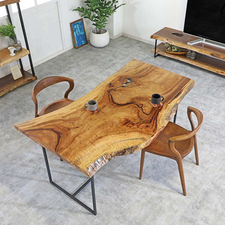 R079 アトリエ木馬/関家具工房 無垢一枚板テーブル 幅椅子とベンチ5点