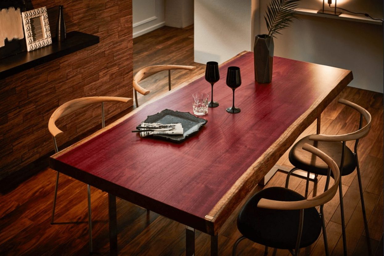 パープルハートの一枚板テーブル